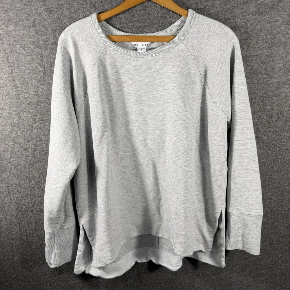Athleta Womens Gray Heather Crew Neck Sweatshirt Dress SZ L Soft Cozy Athleisure